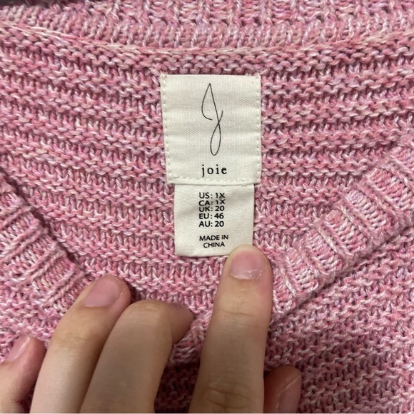 Joie Pink/White Ribbed Chunky Knit Cotton Blend Sweater Size 1X - Picture 6 of 7